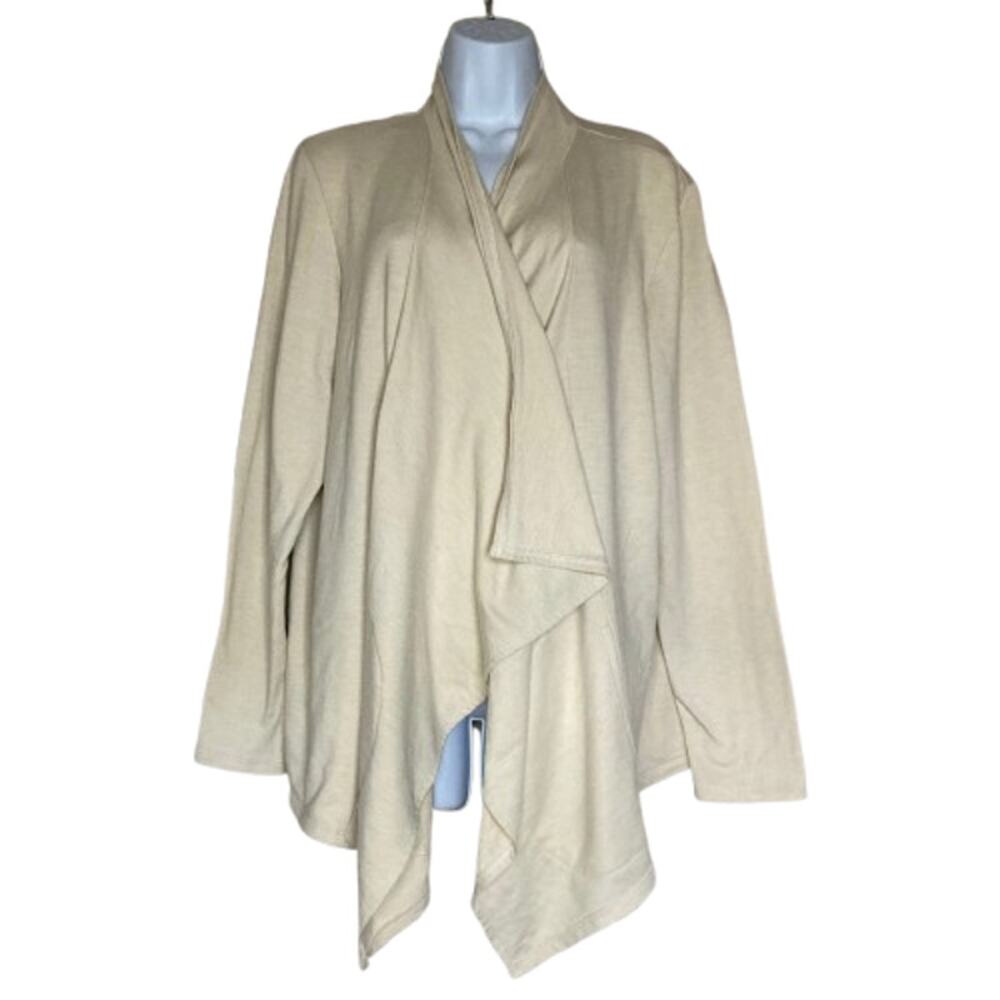 LOGO Lounge Lori Goldstein XL French Terry Cardigan Waterfall Asymmetrical Hem
